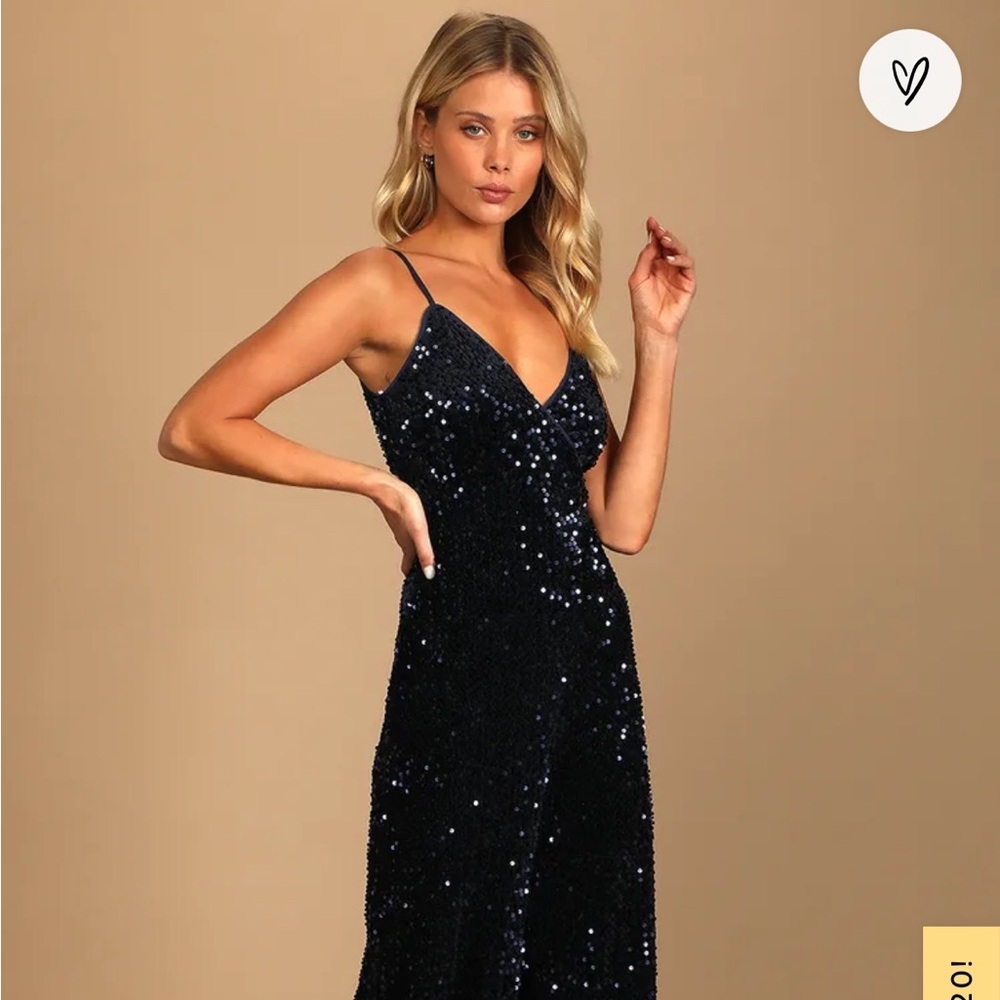 Lulu’s navy sequin jumpsuit